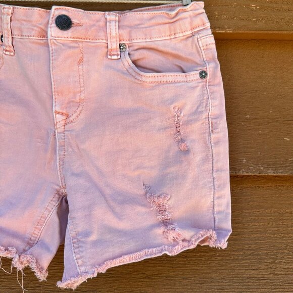 Vigoss Girls Pink Mid-Shorts With Embroidered Rose Distressed Look Adjustable Wa - Picture 5 of 14